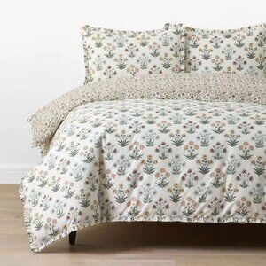 Garden Patch Reversible Garment Washed Cotton Percale Duvet Cover Set Full/Queen